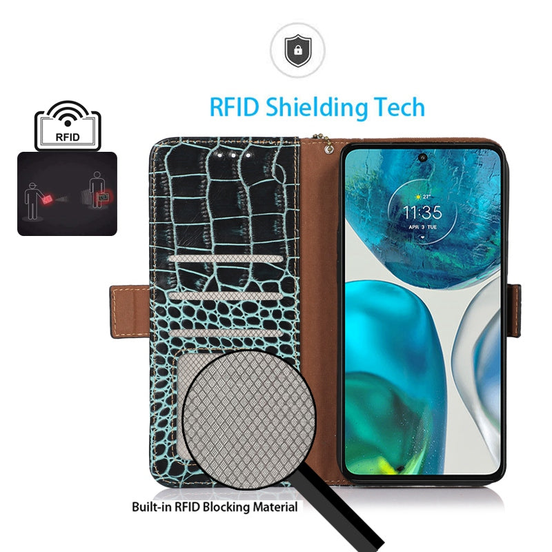 Phone Stand Case for Motorola Moto G73 5G RFID Blocking Genuine Cowhide Leather Wallet Phone Cover Phone Stand Case for Motorola Moto G73 5G RFID Blocking Genuine Cowhide Leather Wallet Phone Cover